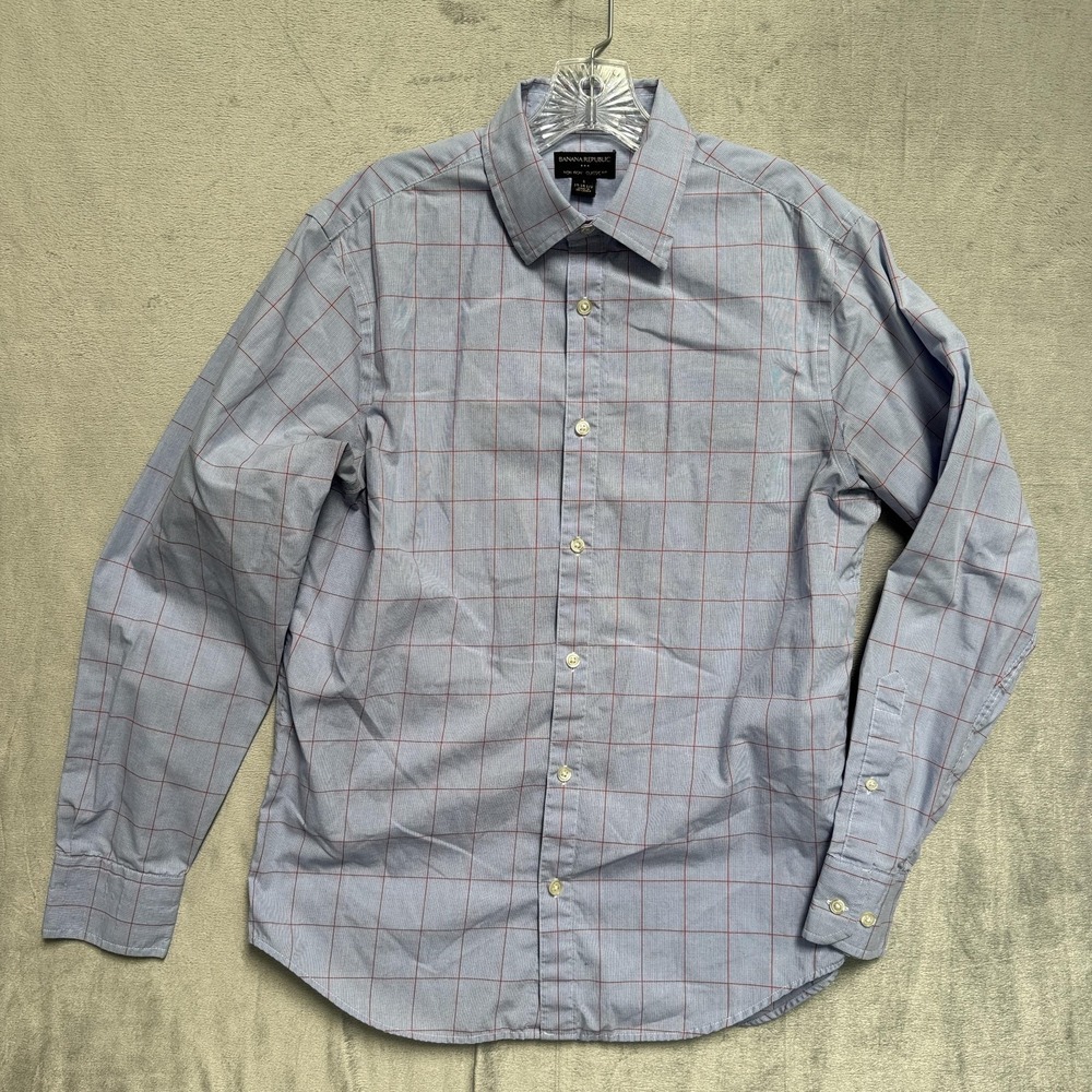 Banana Republic Dress Shirt Mens 14-14.5 Blue Check Non Iron Classic Fit‎